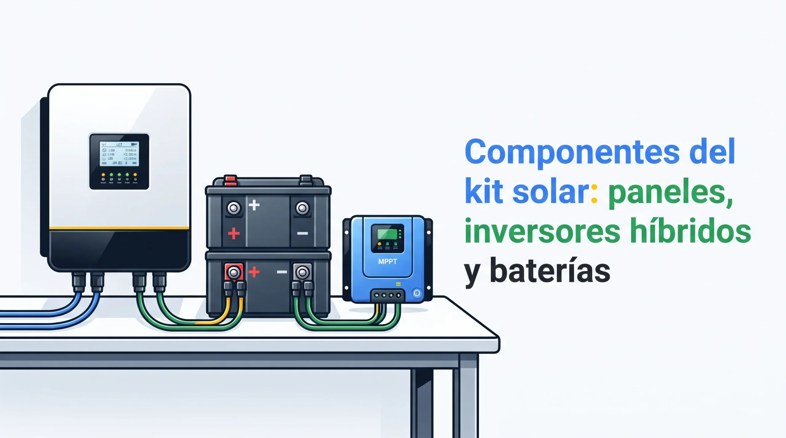 Componentes del kit solar: paneles, inversores híbridos y baterías