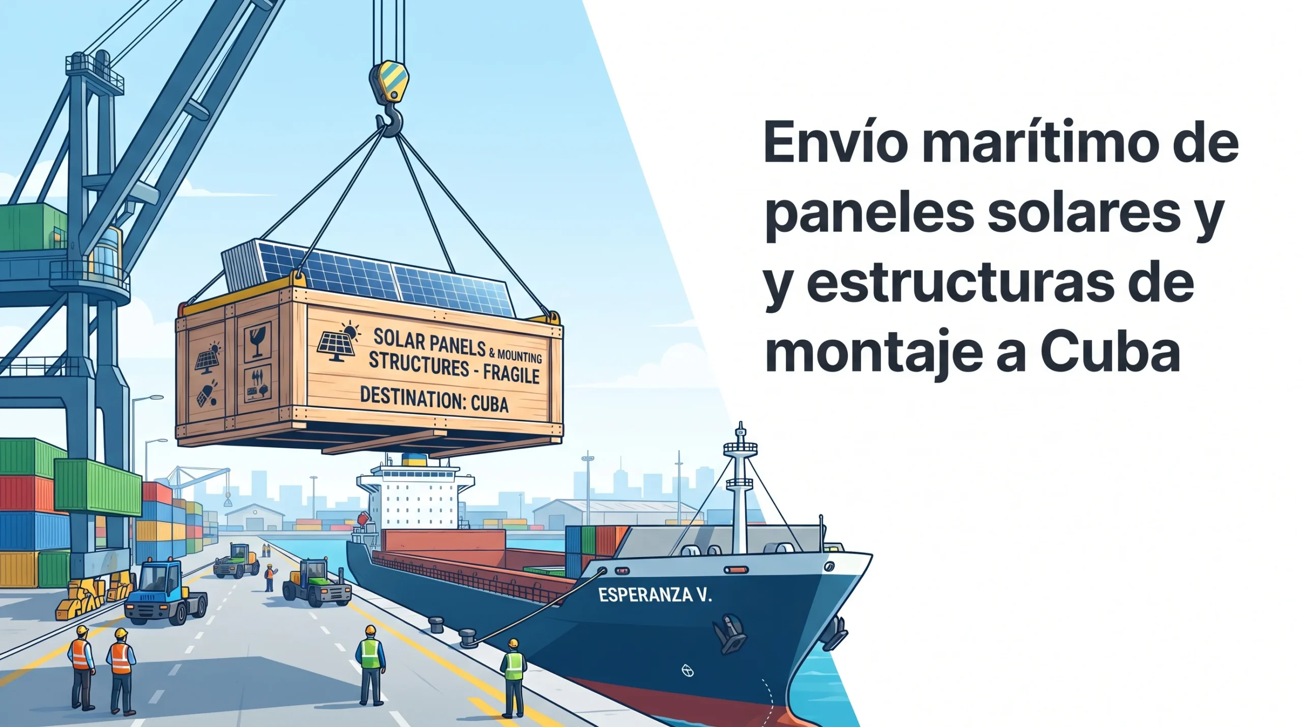 Envío marítimo de paneles solares y estructuras de montaje a Cuba